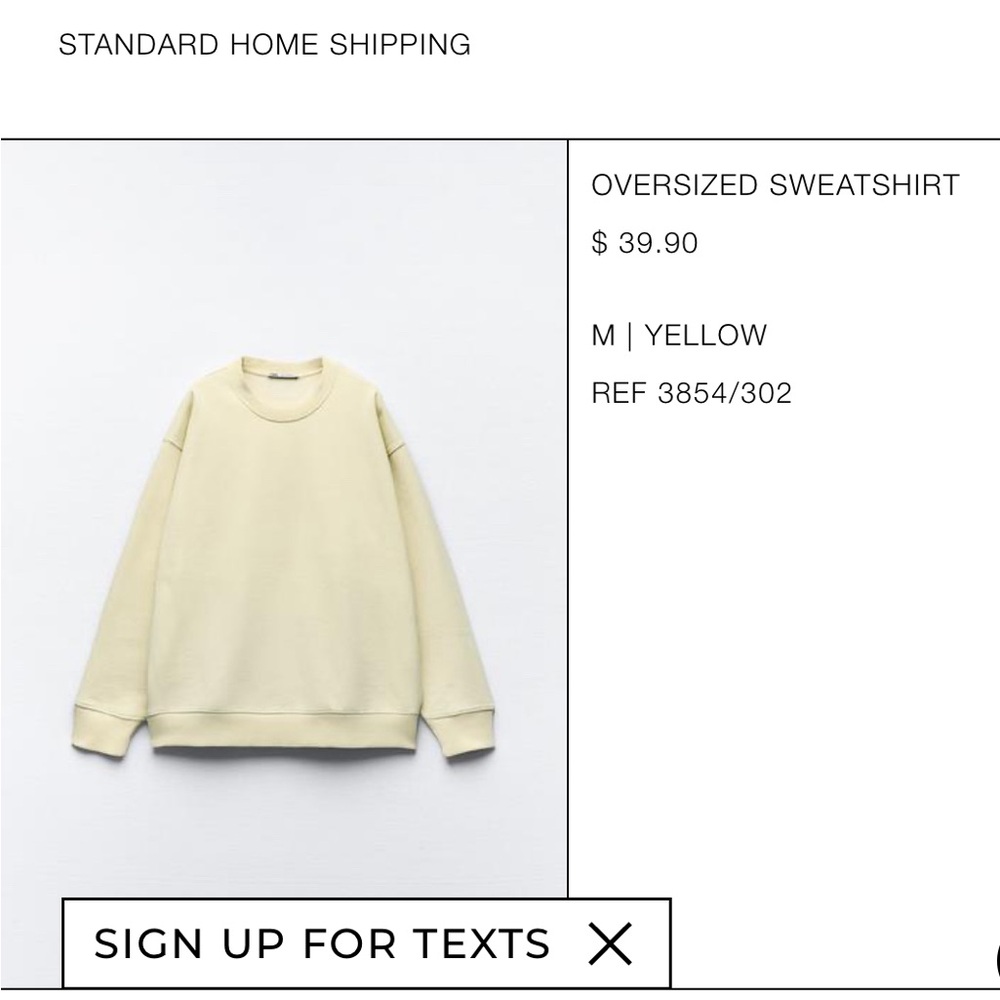 Zara Oversized Butter Yellow Sweatshirt